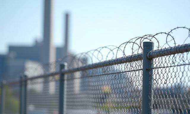 Steel security fence for commercial facility